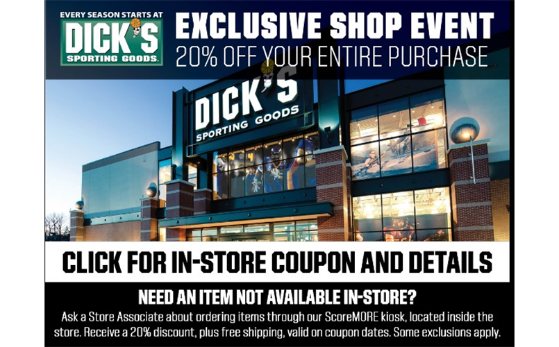 Dick's Sporting Goods 20% off 02/24-02/27/23!
